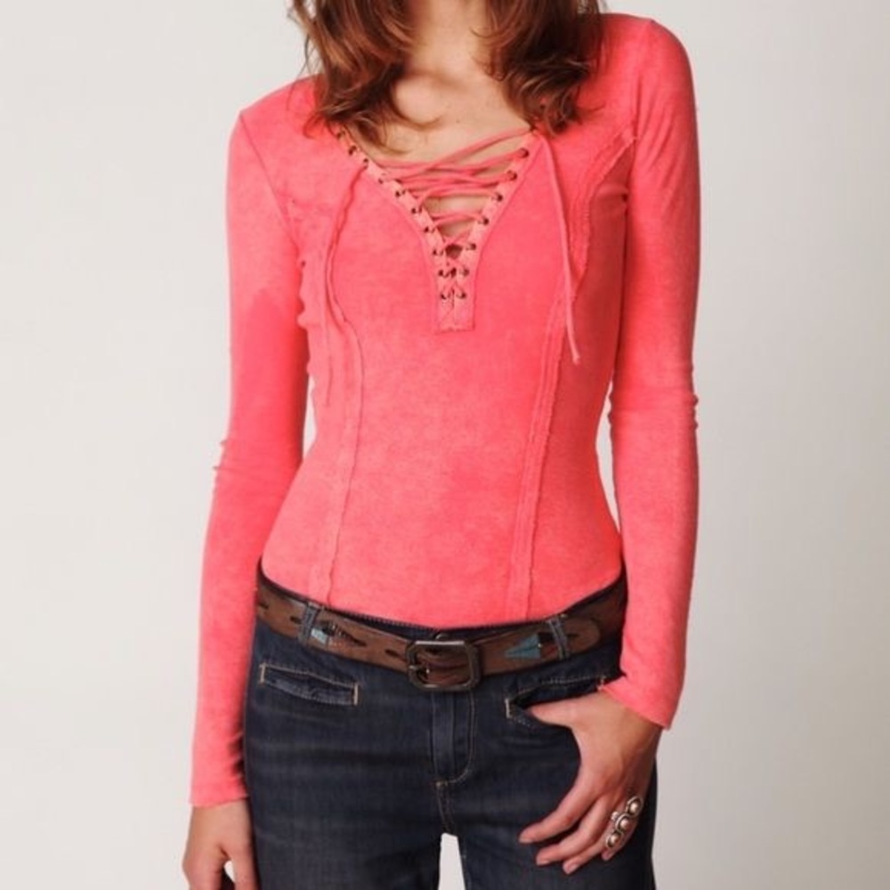 Free People Chilton Lace Up Long Sleeve Top